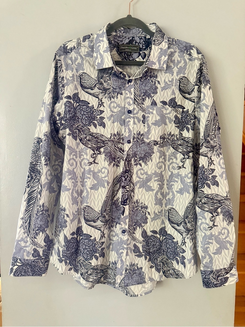 Paisley & Gray Samuel Slim Fit Long-Sleeve Shirt - Men’s Blue Bird Toile XL